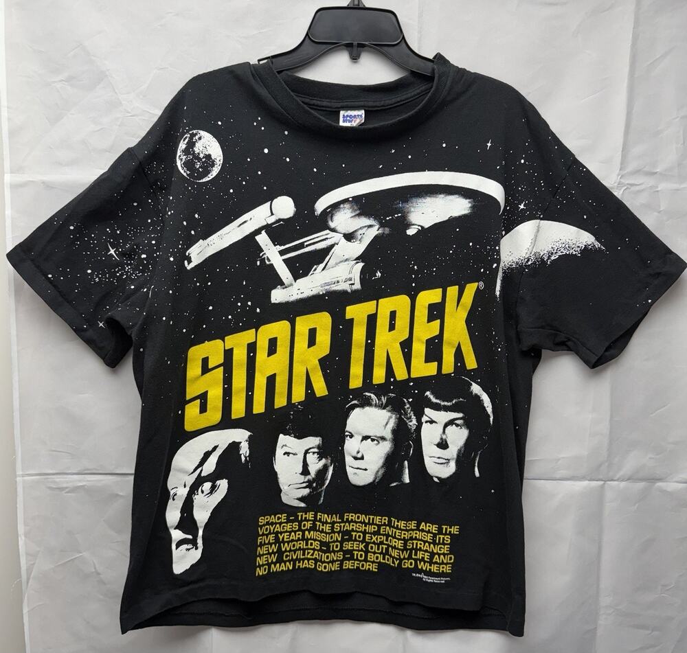 Vtg 1993 Star Trek Graphic T Shirt Front Back Print Black Single Stitch Sz XL